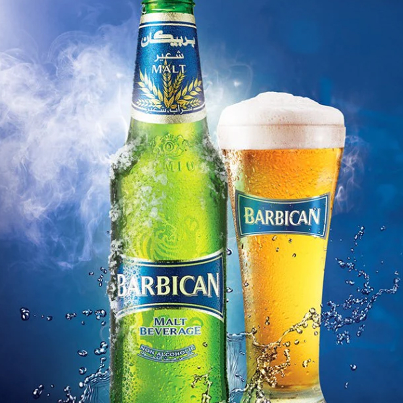 A bottle of Barbican beverage alongside a filled glass