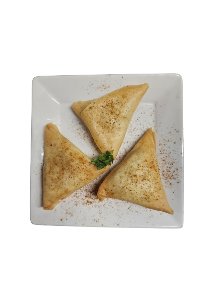 Three Crispy Chicken Samosas Plate With Coriander Topping